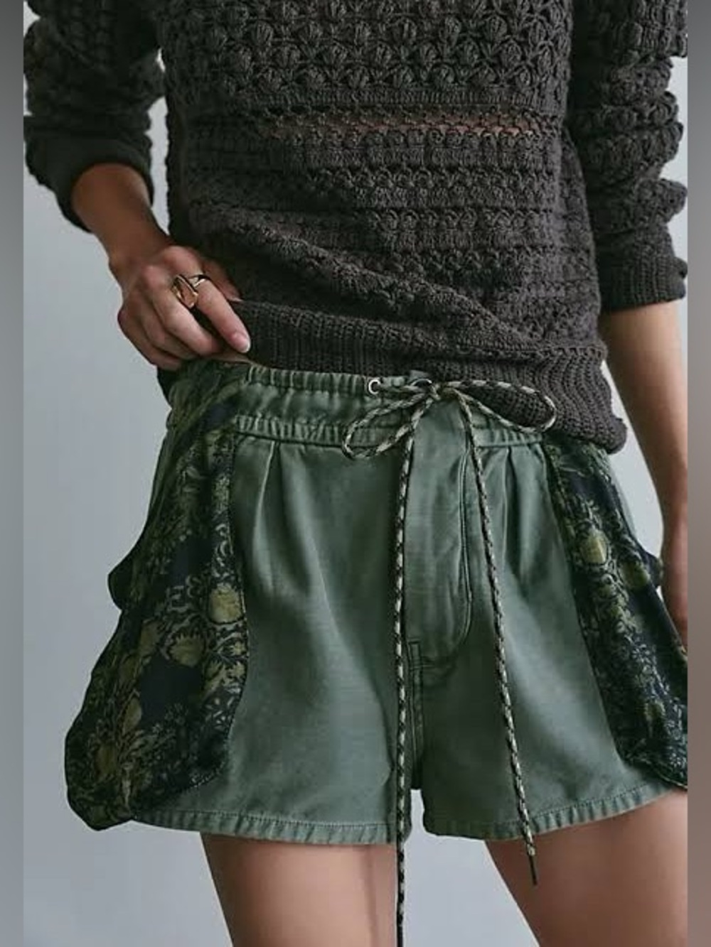 Free People Sabrina Pull-On Scarf Shorts NWT Army Green